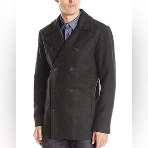Kenneth Cole Reaction Men's Faux Leather Trim Pea Coat,Size L